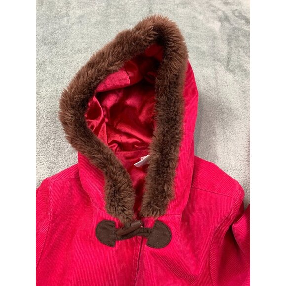 Gymboree Overcoat Girl's 9 Pink Hooded Toggle Closure Corduroy Faux Fur Cotton - Picture 13 of 16